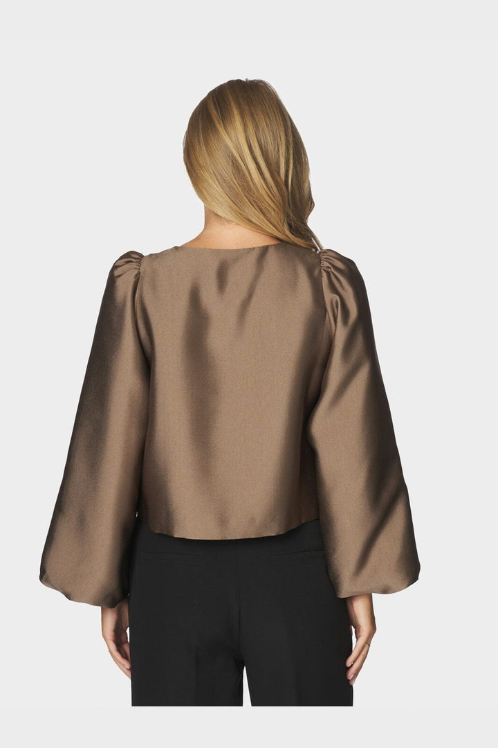 Neo Noir - Daliska Mandarin Satin Blouse 171187 - 811 - Dark Taupe
