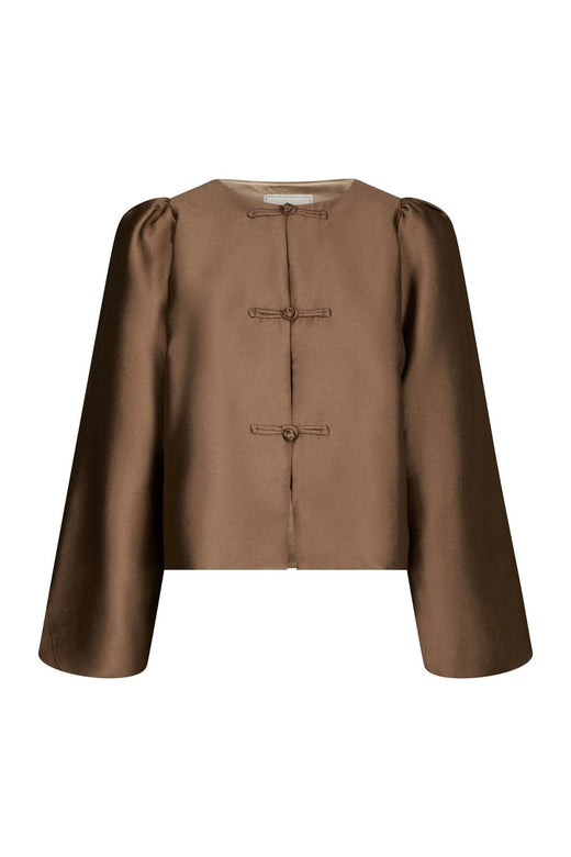 Neo Noir - Daliska Mandarin Satin Blouse 171187 - 811 - Dark Taupe