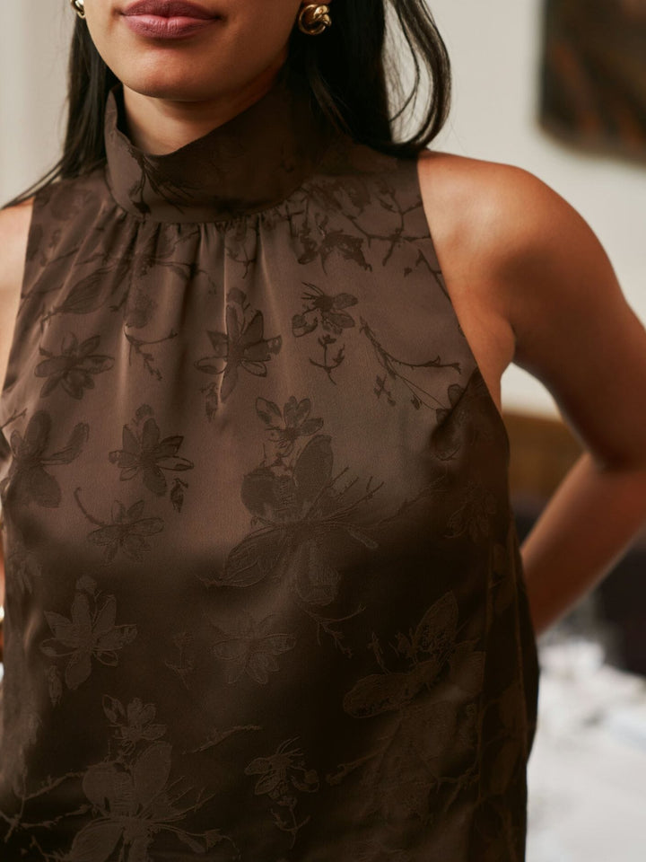 Neo Noir - Darcy Floral Satin Top 170804 - 676 - Dark Brown Toppe 