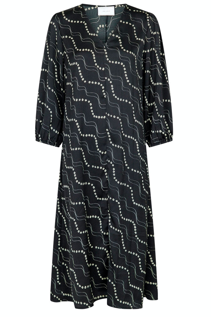 Neo Noir - Delfina Flower Stripe Dress - Black Kjoler 