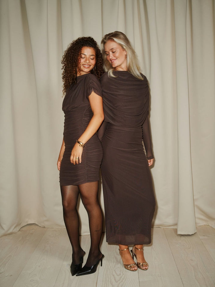 Neo Noir - Delyna Mesh Dress 171227 - 676 - Dark Brown Kjoler 