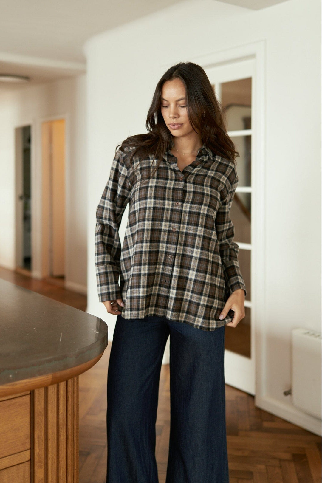 Neo Noir - Dita Flannel Check Shirt 171676 - 811 - Dark Taupe Skjorter 