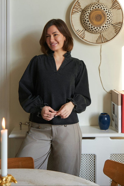 Neo Noir - Emmeline Denim Blouse 164434 - 100 - Black Bluser 