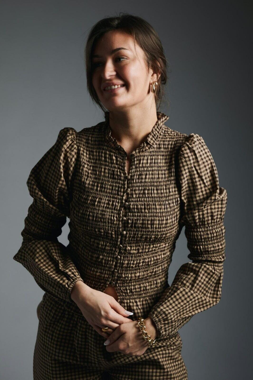 Forudbestilling - Neo Noir - Falka Check Blouse 165125 - 210 - Brown Bluser 