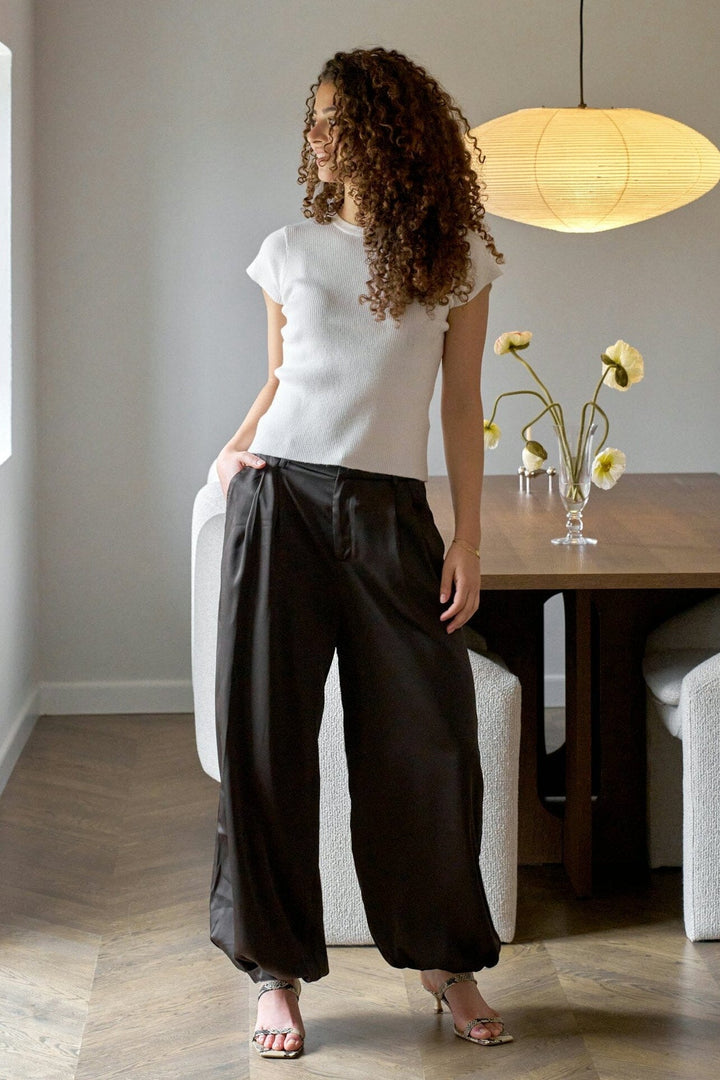 Neo Noir - Fayla Drapy Satin Balloon Pants 167418 - 676 - Dark Brown Bukser 