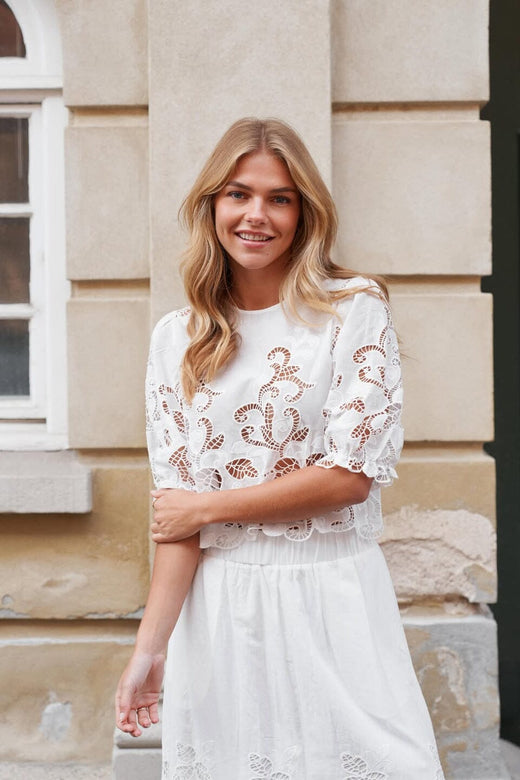 Neo Noir - Fia Embroidery Blouse 167834 - 120 - White Bluser 