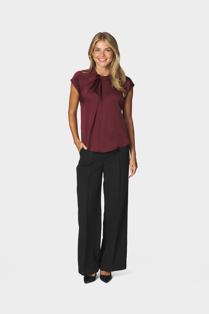 Neo Noir - Fleur Drapy Satin Blouse 160990 - 174 - Burgundy