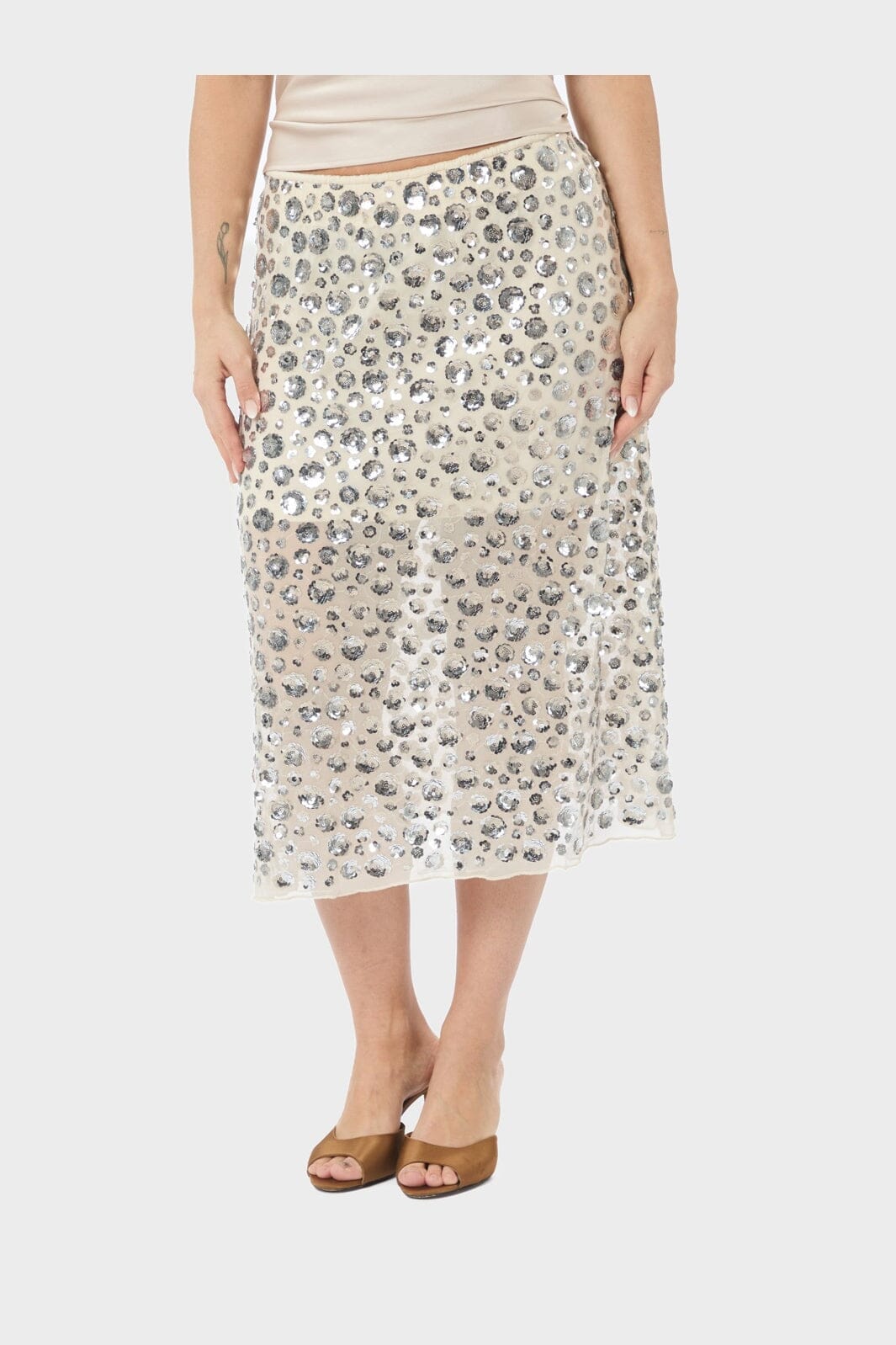 Neo Noir - Gilla Flower Sequins Skirt 167537 - 122 - Creme