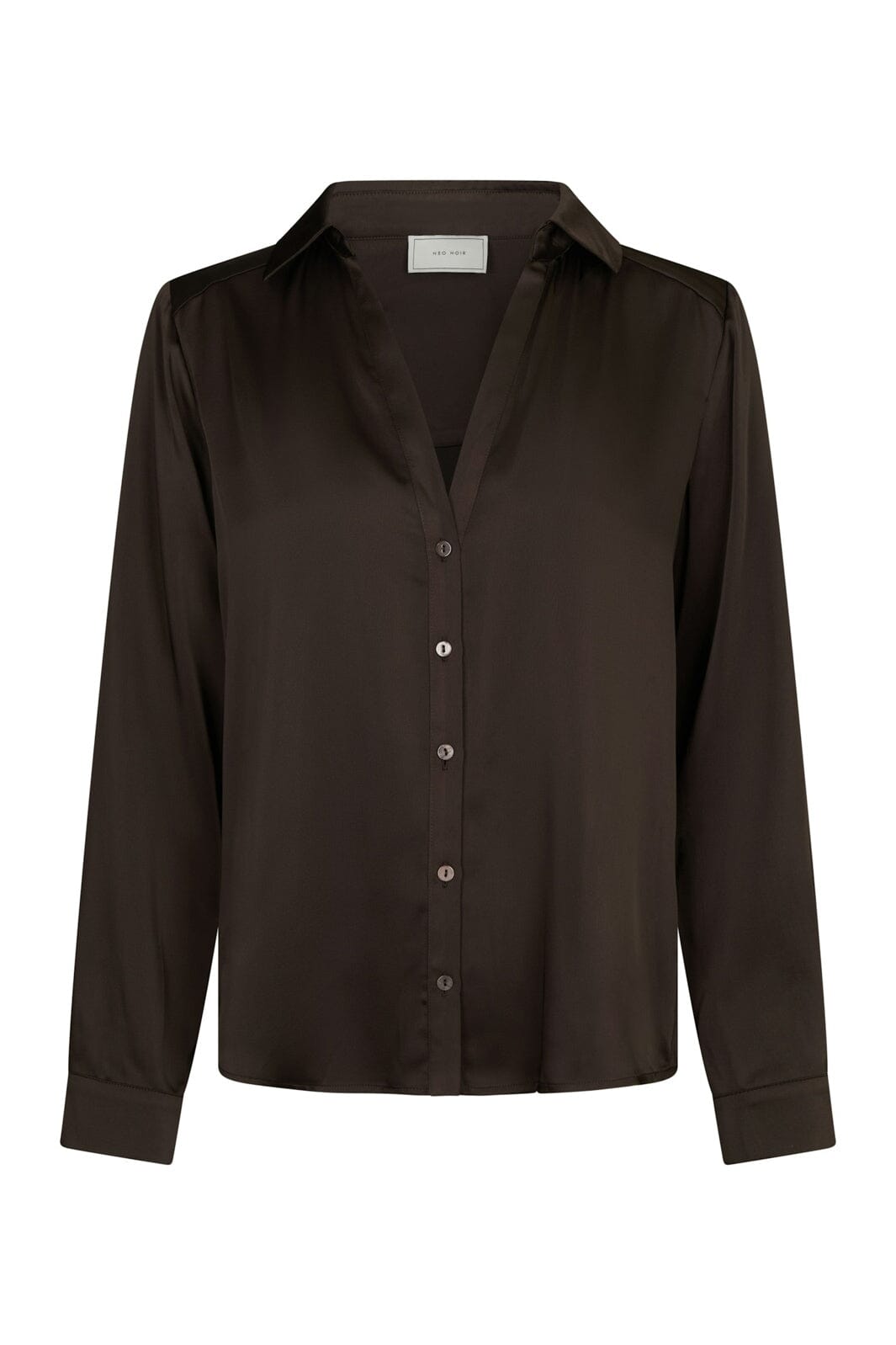 Neo Noir - Hazelle Drapy Satin Shirt 168949 - 676 - Dark Brown