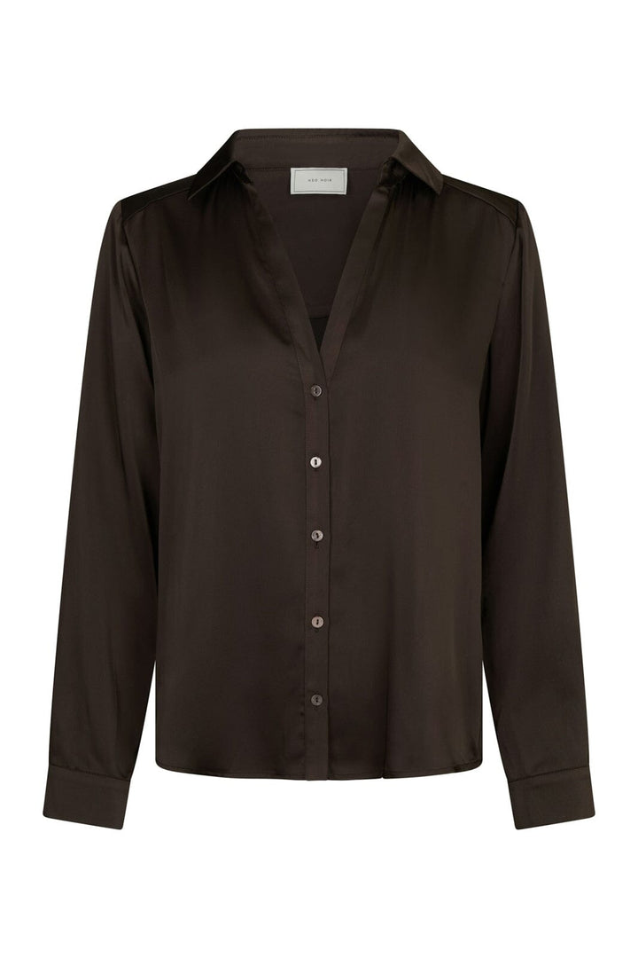 Neo Noir - Hazelle Drapy Satin Shirt 168949 - 676 - Dark Brown