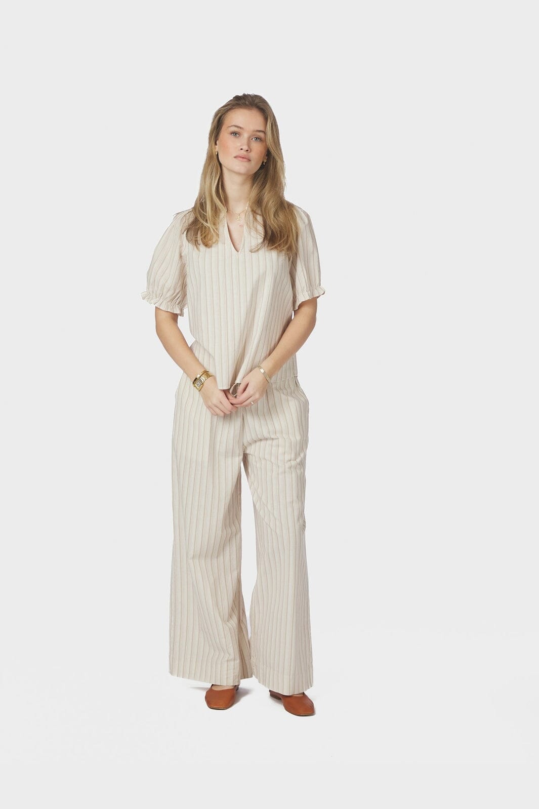 Neo Noir - Heifa Linen Stripe Pants 168335 - 213 - Sand