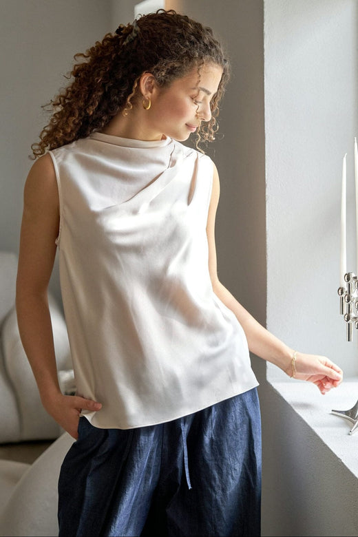 Neo Noir - Isola Drapy Satin Top 167873 - 122 - Creme Toppe 