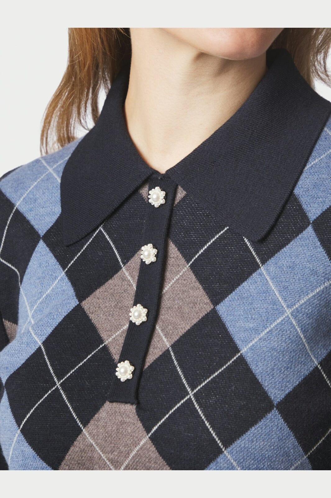 Neo Noir - Julina Check Knit Blouse 168829 - 141 - Navy