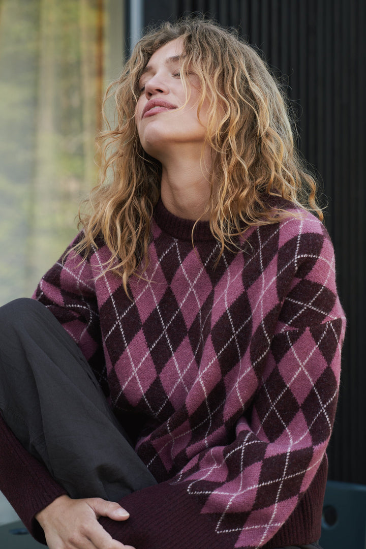 Neo Noir - Kick Check Knit Blouse 165204 - 682 - Wine Bluser 