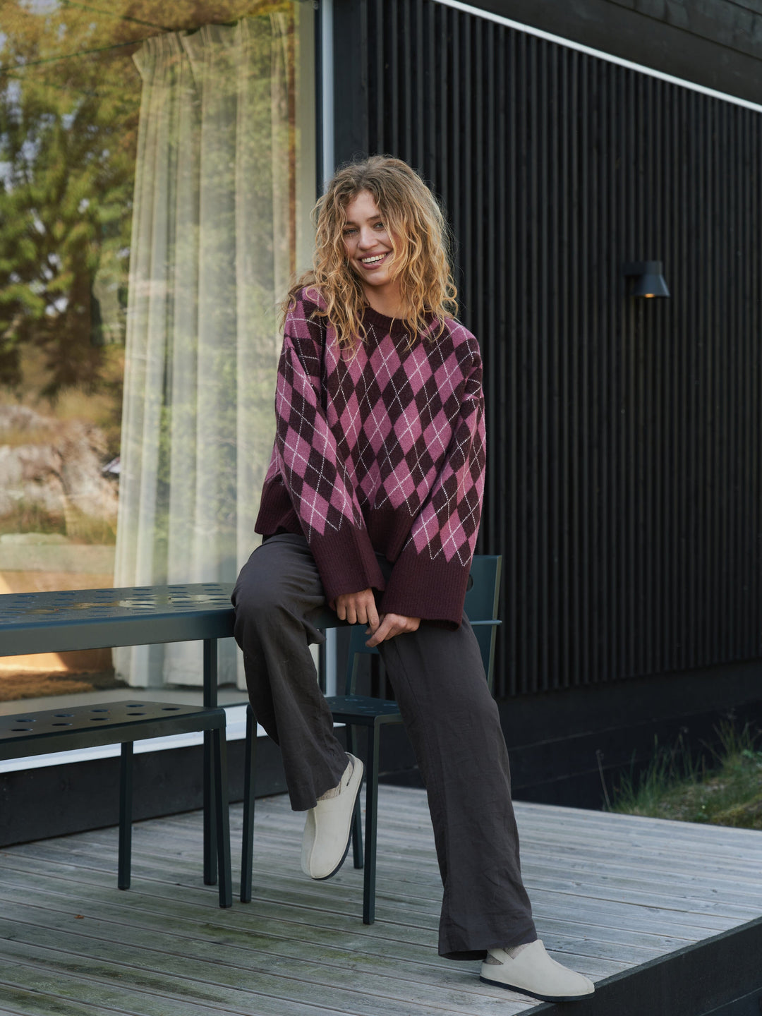 Neo Noir - Kick Check Knit Blouse 165204 - 682 - Wine Bluser 