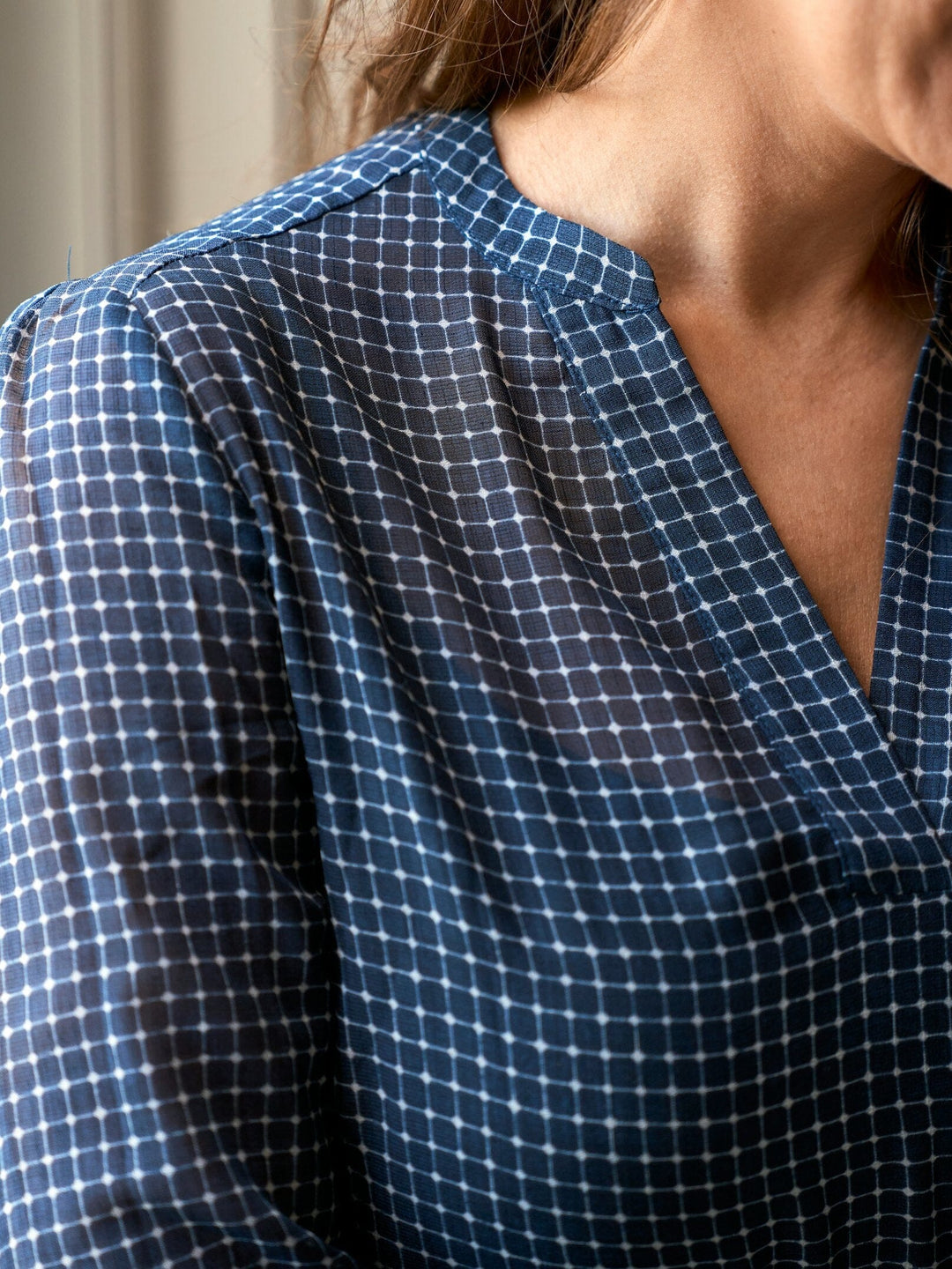 Neo Noir - Landa Simple Check Blouse 171000 - 141 - Navy Bluser 
