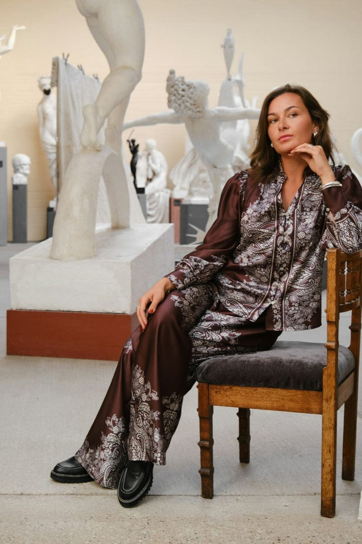 Neo Noir - Lunet Paisley Border Pants 167274 - 676 - Dark Brown Bukser 