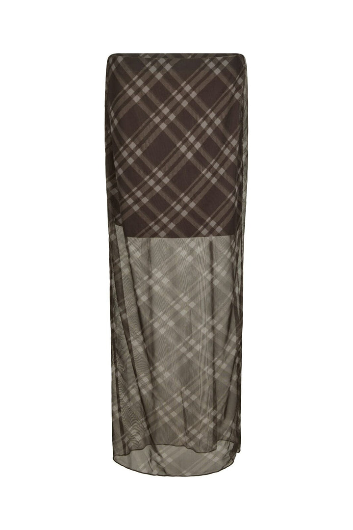 Neo Noir - Marlise Check Mesh Skirt 167207 - 676 - Dark Brown
