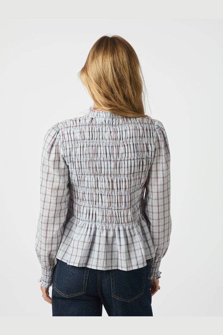 Neo Noir - Mocca Smock Check Blouse 166900 - 145 - Light Blue