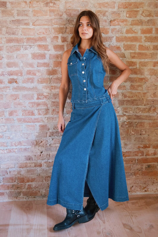 Neo Noir - Nina Wrap Denim Skirt - Blue Nederdele 