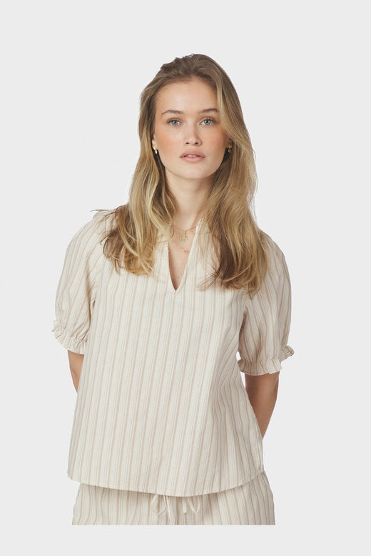 Neo Noir - Odesa Linen Stripe Blouse 169338 - 213 - Sand