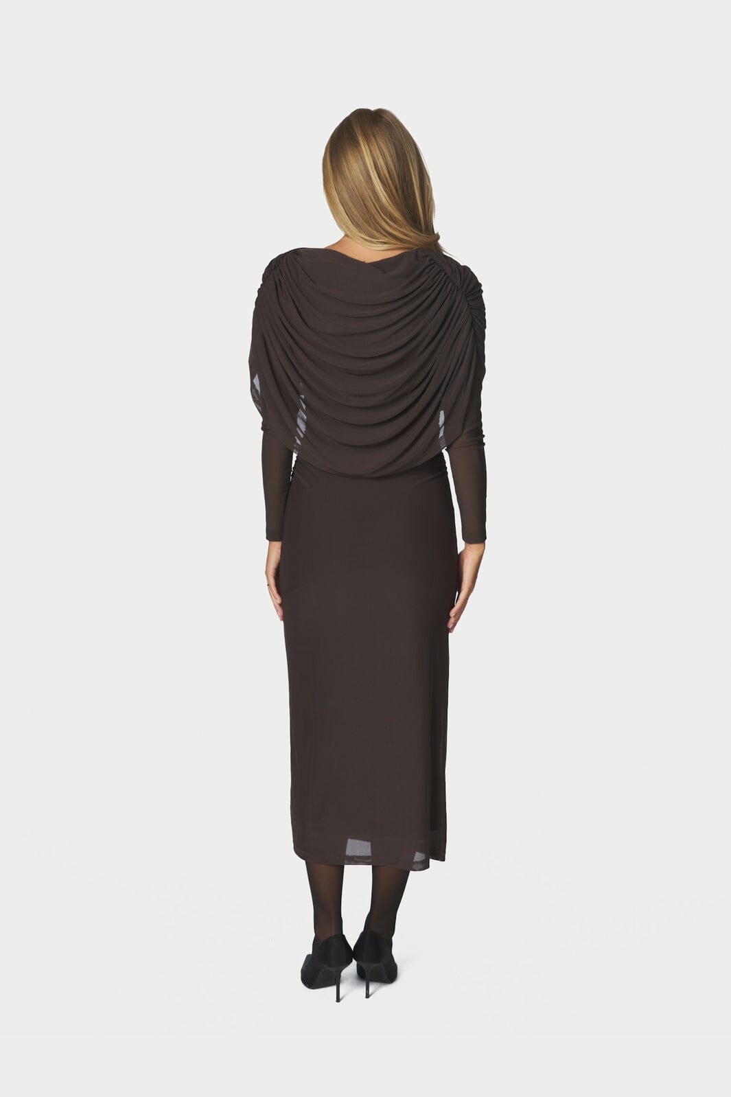Neo Noir - Tattana Long Drapy Mesh Dress 170651 - 676 - Dark Brown