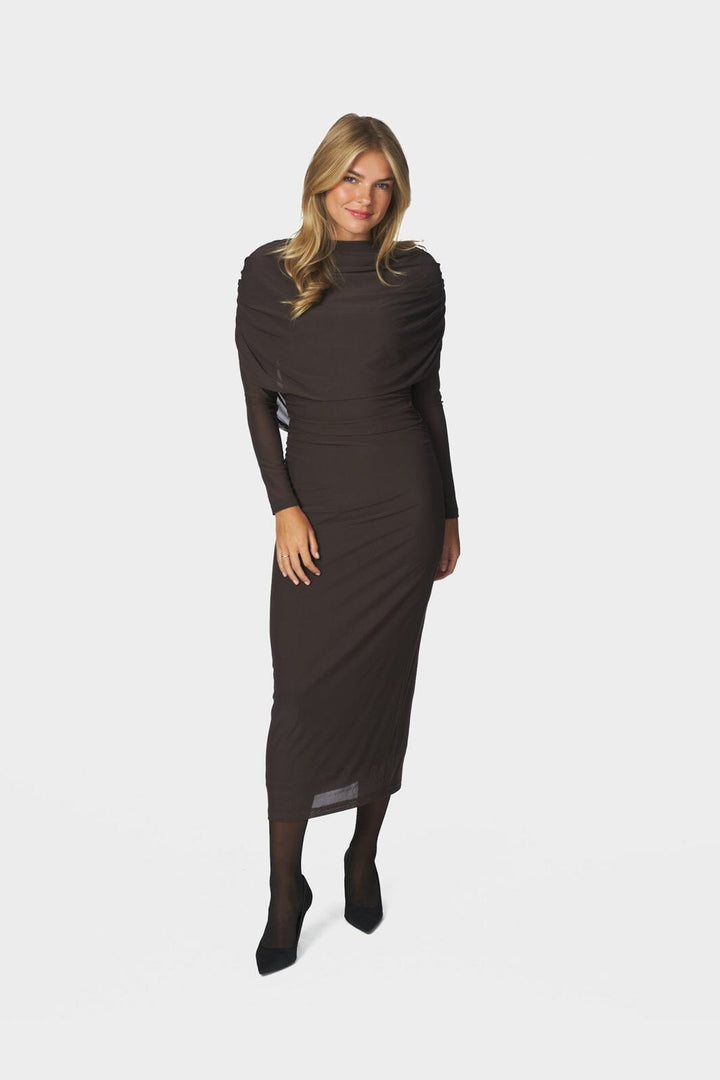 Neo Noir - Tattana Long Drapy Mesh Dress 170651 - 676 - Dark Brown