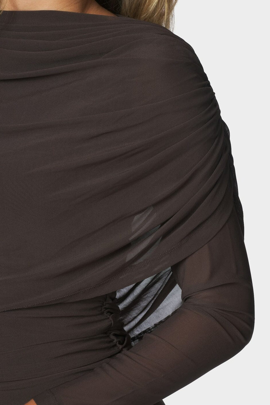 Neo Noir - Tattana Long Drapy Mesh Dress 170651 - 676 - Dark Brown