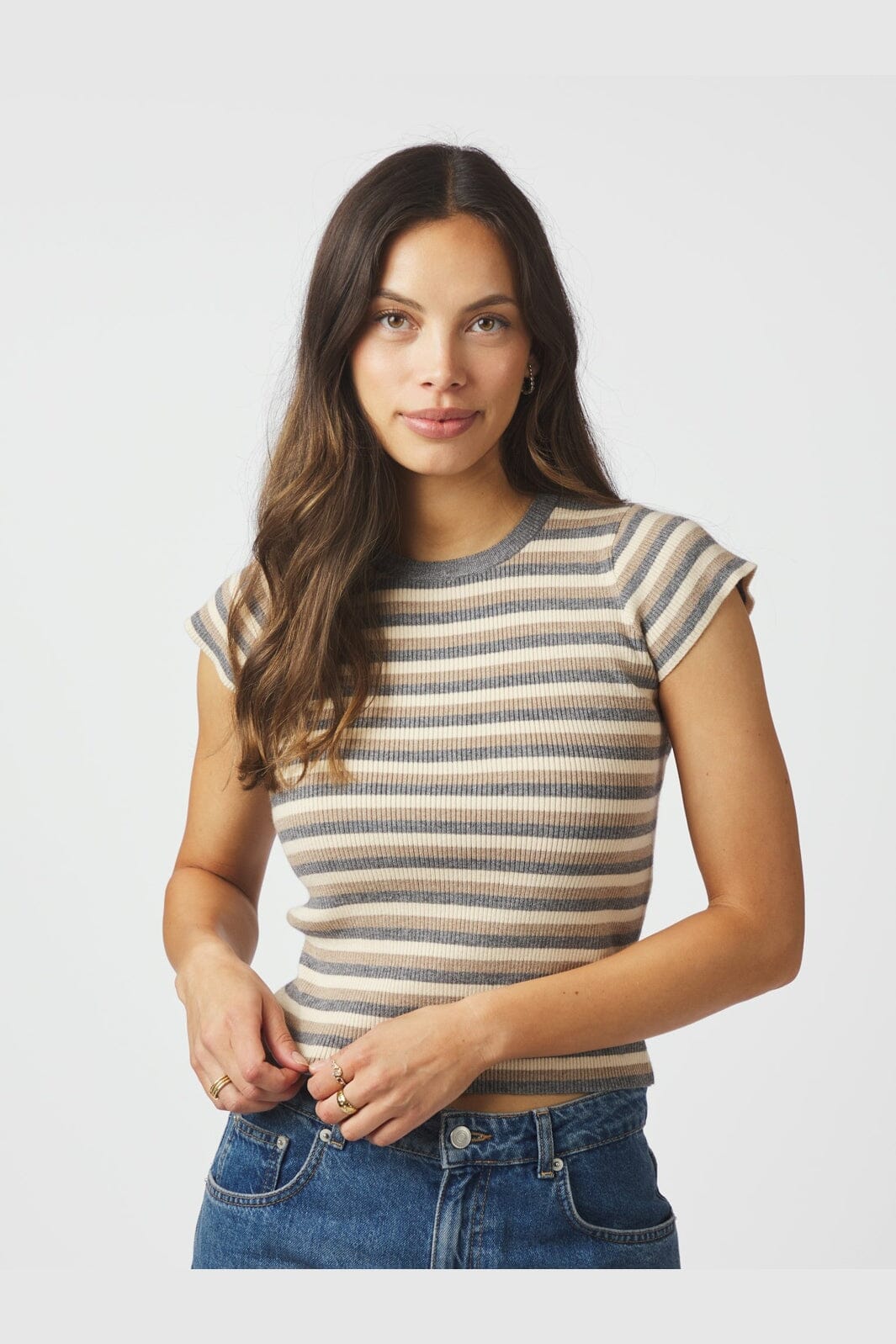 Neo Noir - Tirra Simple Stripe Knit Top 166630 - 130 - Grey