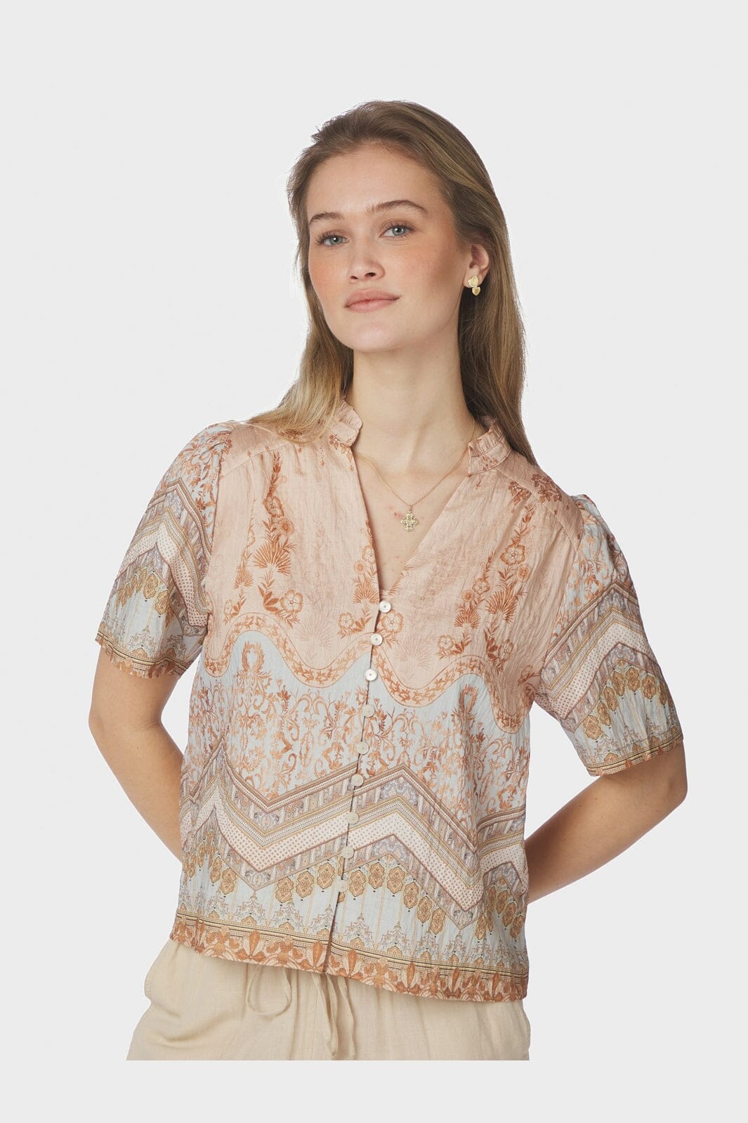 Neo Noir - Torana Flower Border Blouse 169345 - 618 - Flower Peach