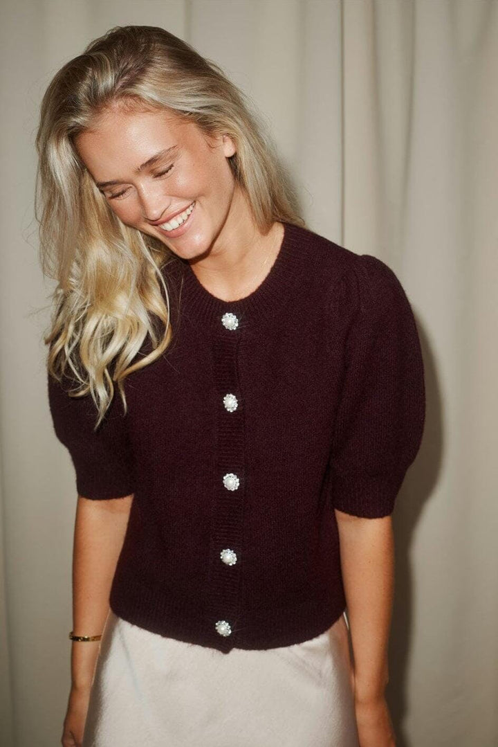 Neo Noir - Trudy Pearl Deco Knit Cardigan 167472 - 682 - Wine