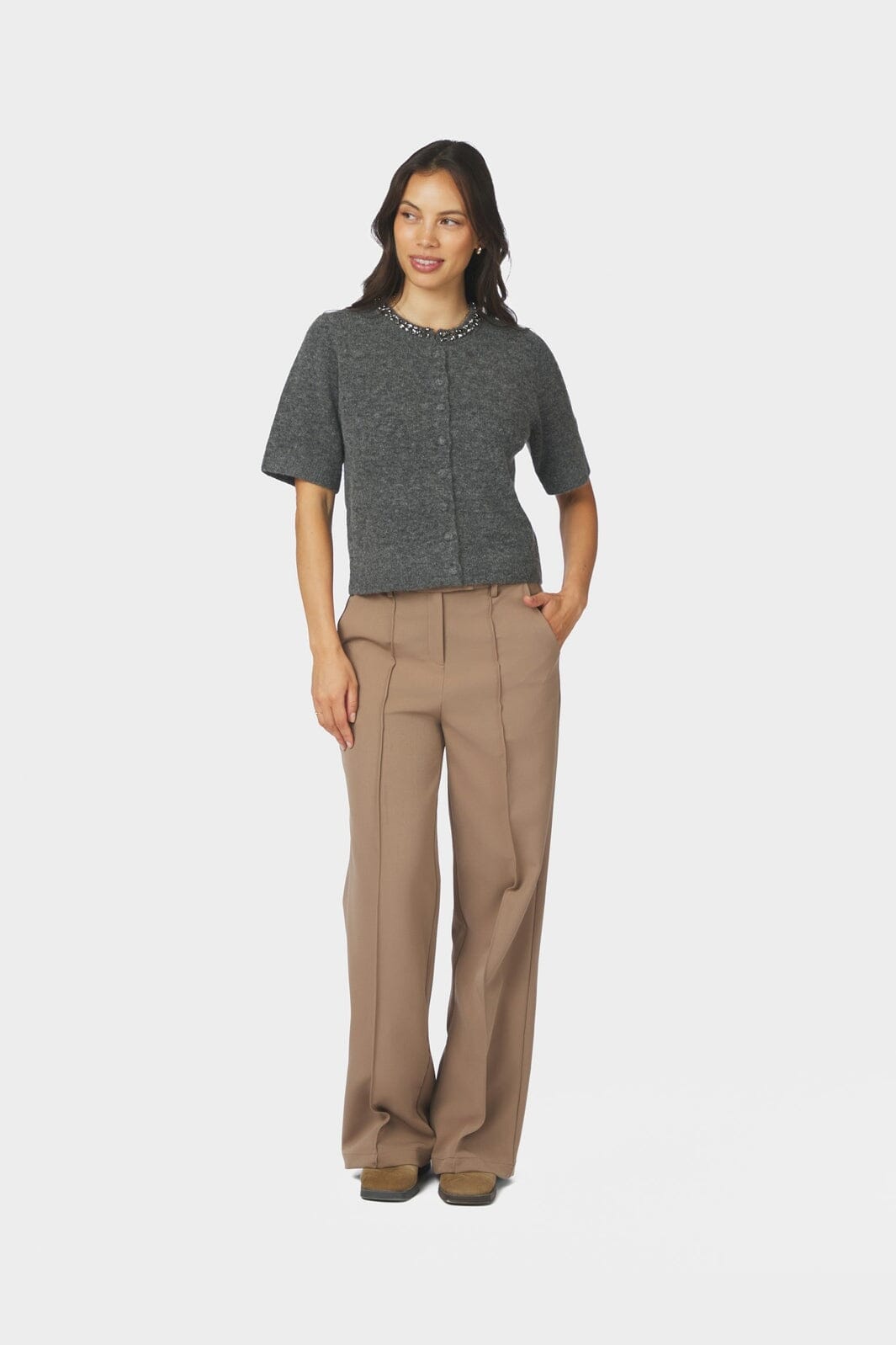 Neo Noir - Vanille Stone Soft Knit Cardigan 170125 - 805 - Dark Grey Mel.