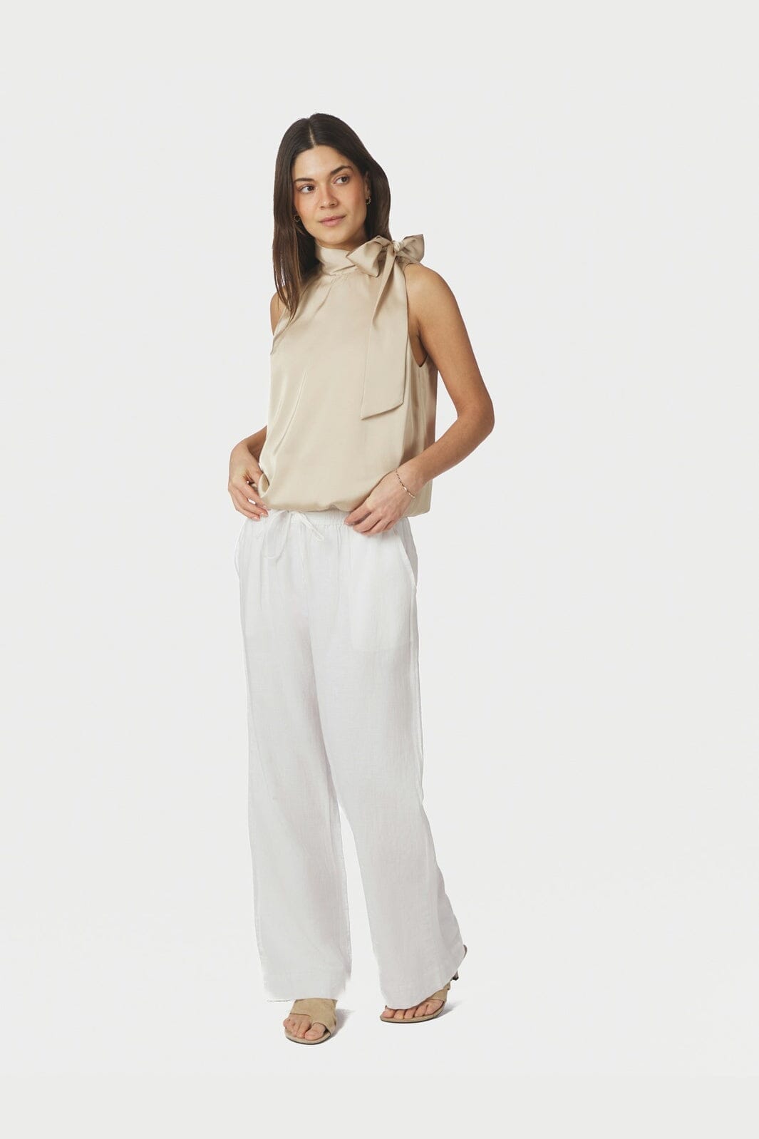 Neo Noir - Veda Drapy Satin Top 166605 - 125 - Dark Sand