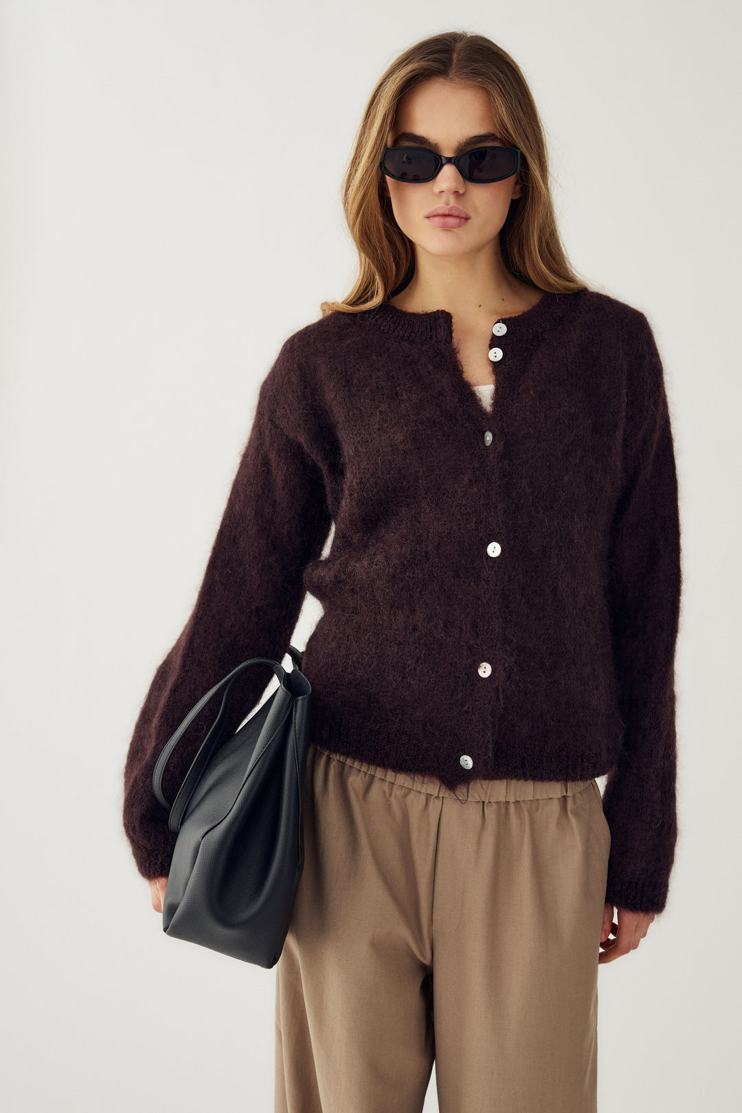 Noella - N-Kae Mohair Cardigan 15250003 - 1469 - Dark Brown Chocolate Cardigans 