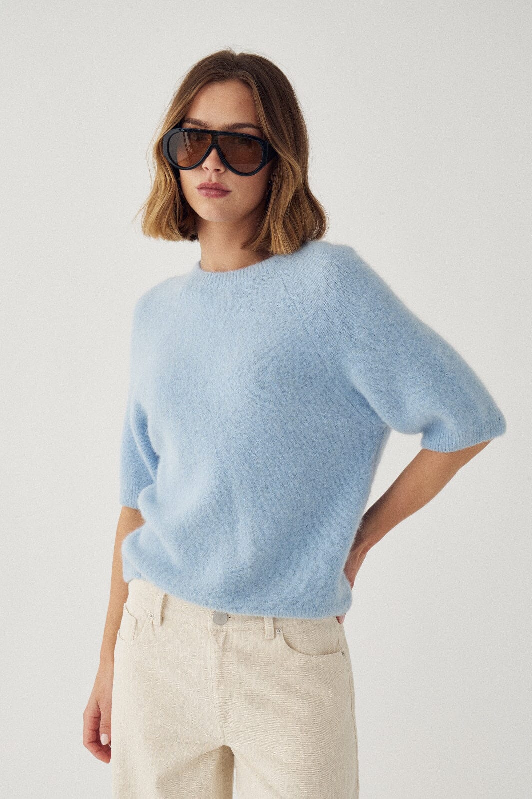 Noella - N-Lane Knit 16470002 - 387 - Sky Blue Strikbluser 