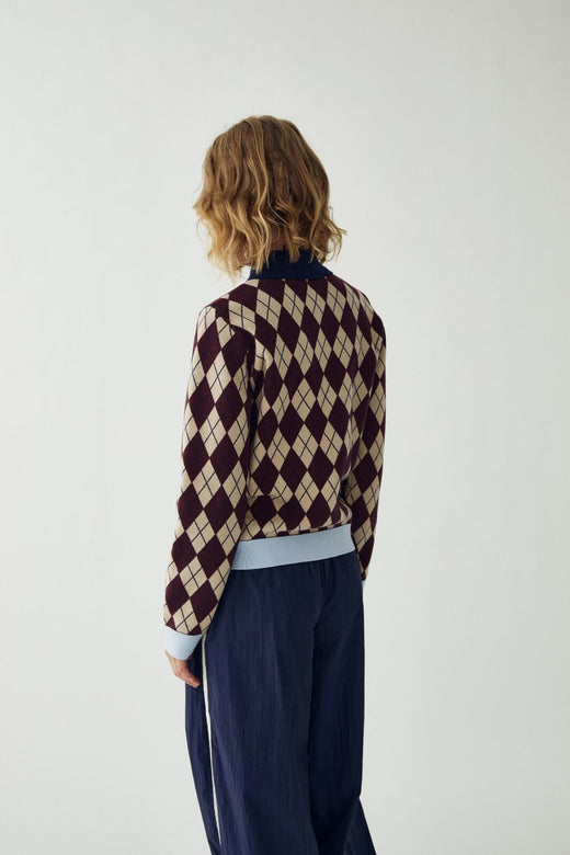 Noella - N-Makayla Knit 15030001 - 456 - Diya Burgundy Check Strikbluser 
