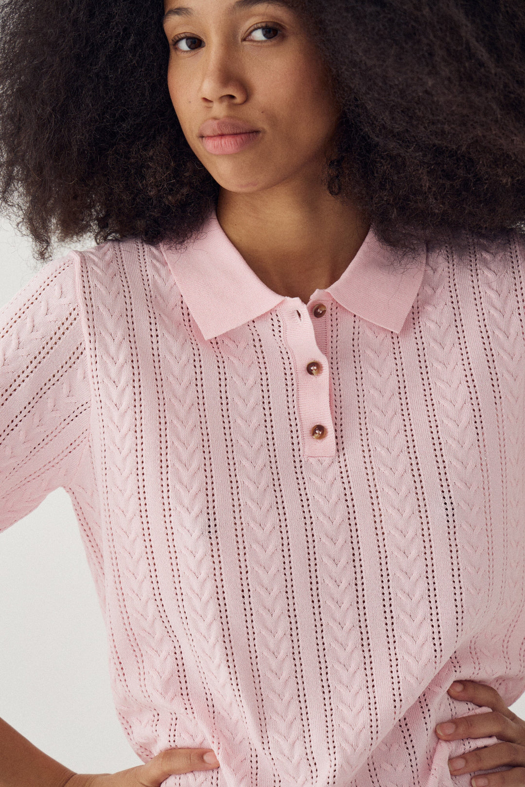 Noella - N-Mecca Knit Polo 15830001 - 1279 - Baby Pink Strikbluser 