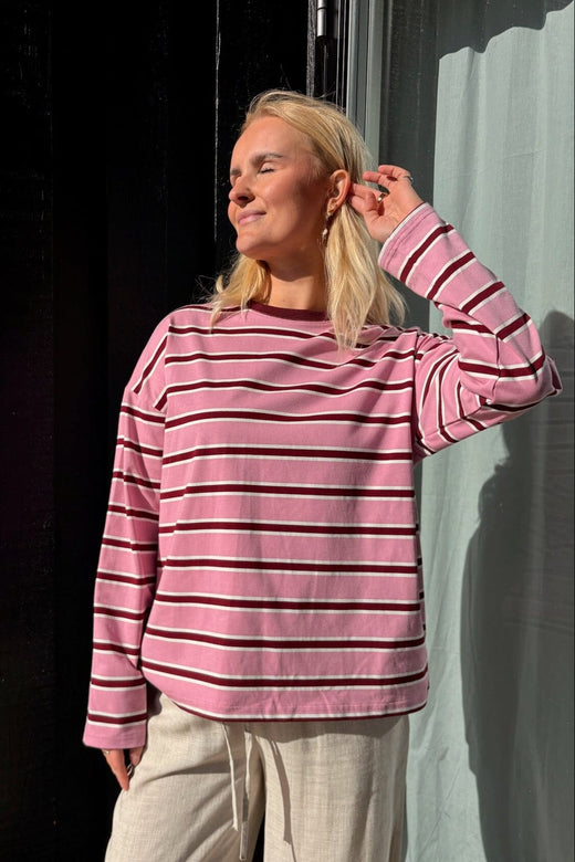 Noisy May - Nmember L/S Stripe Sweat - 4985399 Begonia Pink Tibetan Red + Bright White Sweatshirts 