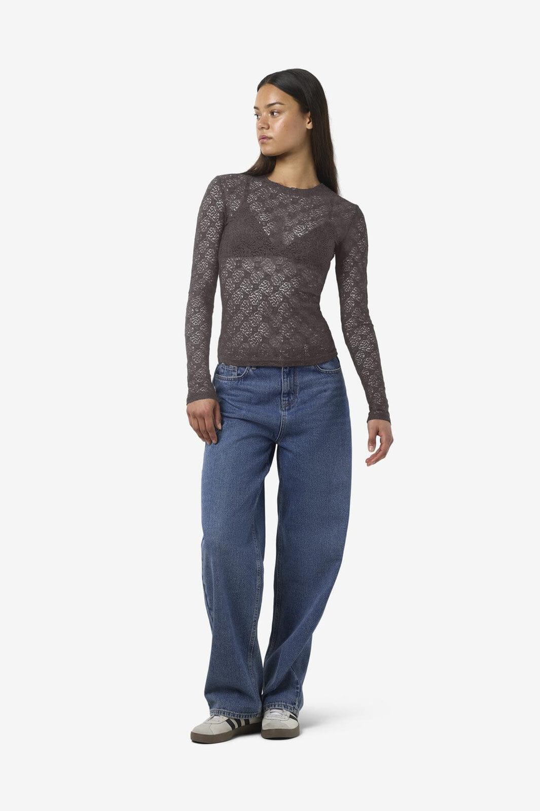 Noisy May - Nmjudith L/S Lace Top - 4793425 Charcoal Gray