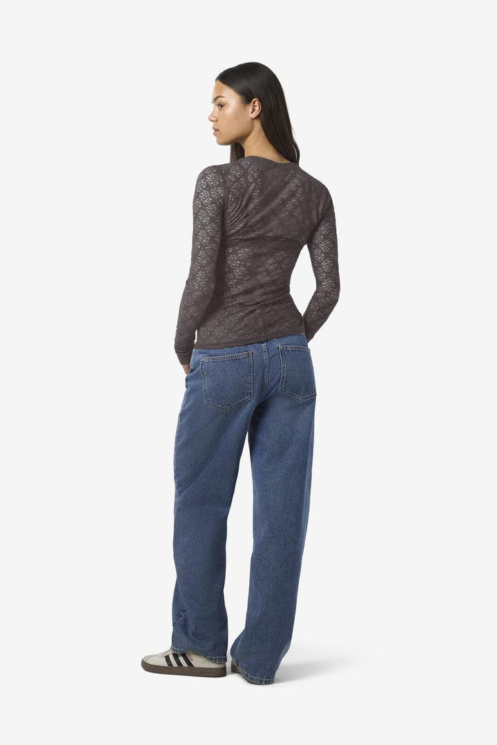 Noisy May - Nmjudith L/S Lace Top - 4793425 Charcoal Gray