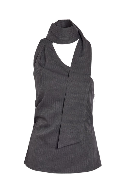Noisy May - Nmpine One Shoulder Scarf Top - 5257541 Charcoal Gray Pinstripe