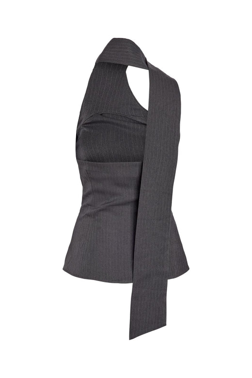 Noisy May - Nmpine One Shoulder Scarf Top - 5257541 Charcoal Gray Pinstripe