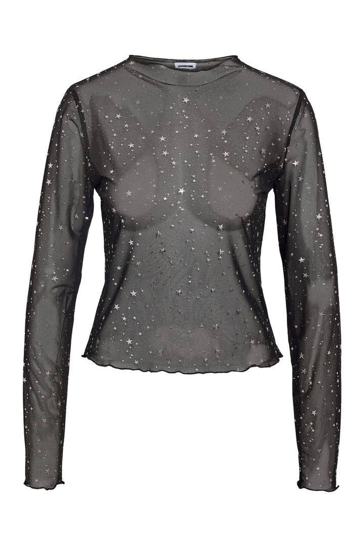 Noisy May - Nmstar Foil L/S High Neck Mesh Fwd - 4651141 Black Silver Glitter Stars