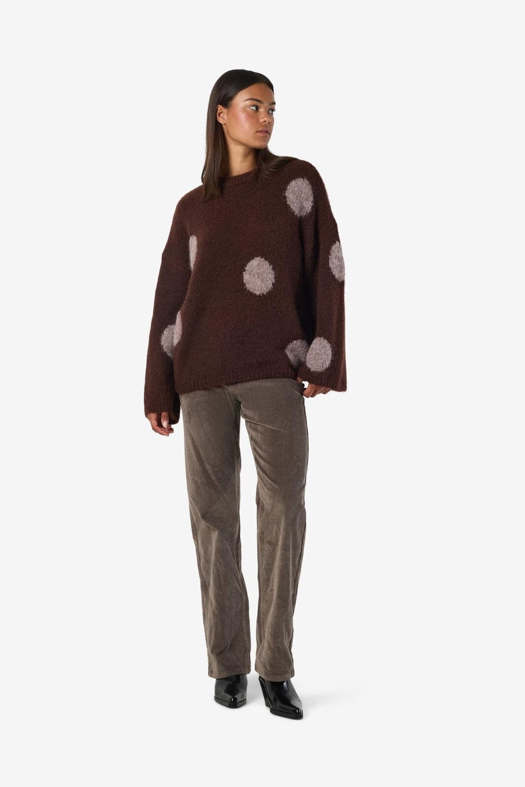 Noisy May - Nmsutton L/S Polka Dot Oversize Knit Fwd - 5062577 French Roast Natural Melange Dots