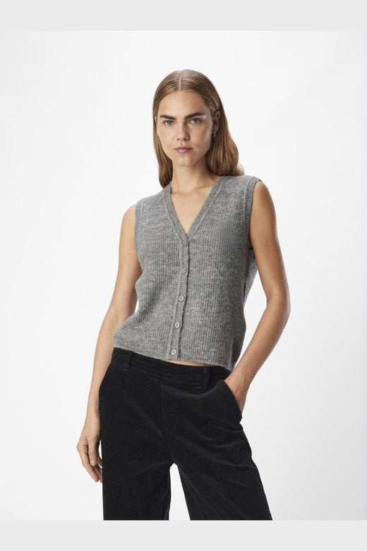 Object - Objdiana Re V-Neck Knit Vest - 4638801 Medium Grey Melange