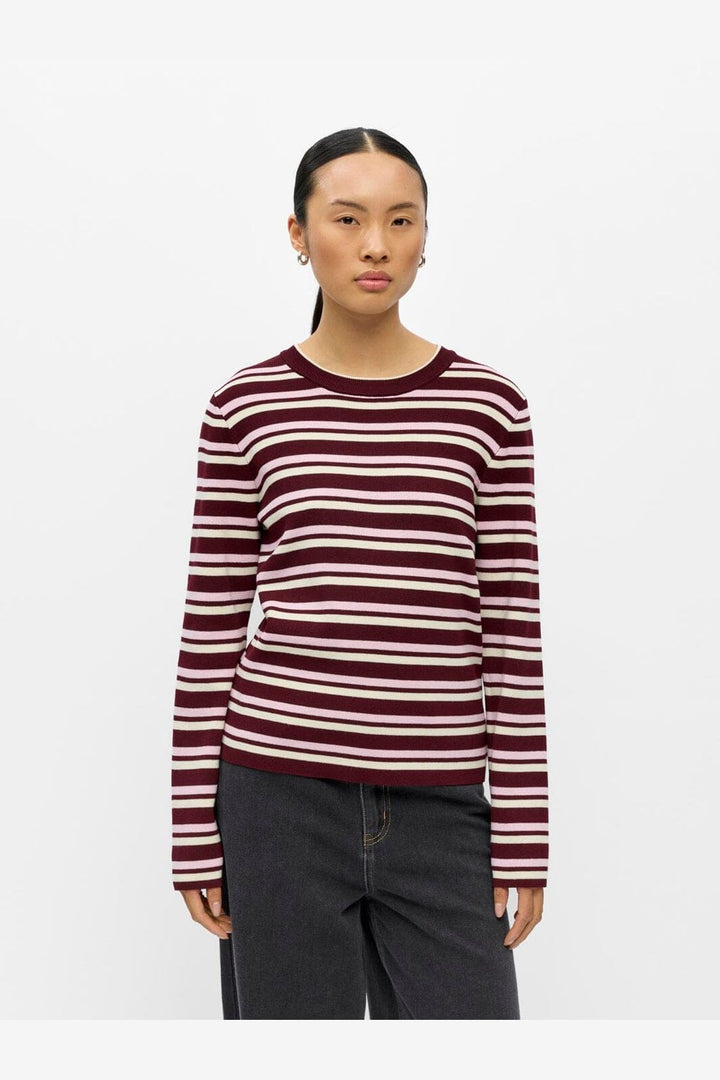 Object - Objester L/S Re Knit Pullover - 5162428 Windsor Wine Roseate Spoonbill + Birch