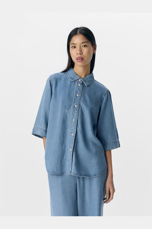 Object - Objframe 2/4 Re Denim Top - 4728299 Light Blue Denim