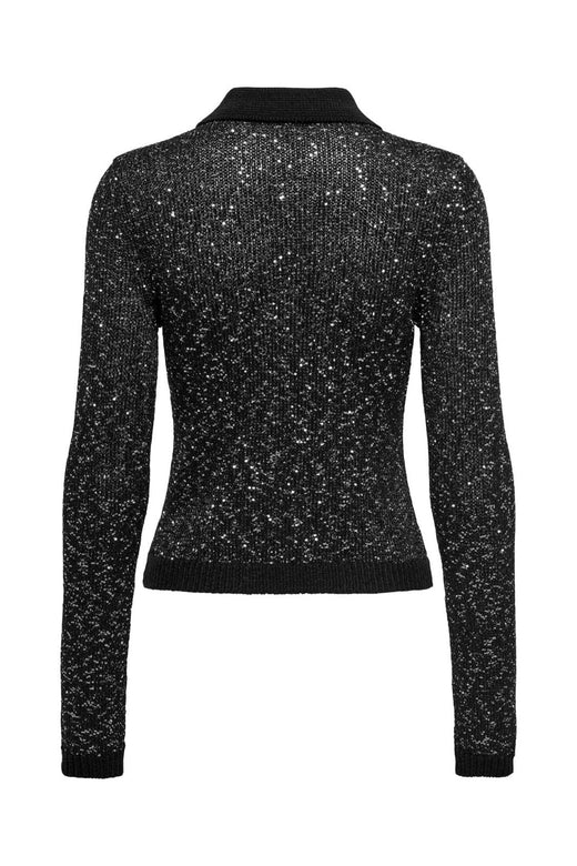 Only - Onlabby Ls Polo Sequins Cardigan Knt - 4958262 Black Silver Sequins