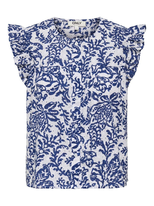 Only - Onlamanda Chanee Cap Emb Top - 4814620 Cloud Dancer W Estate Blue