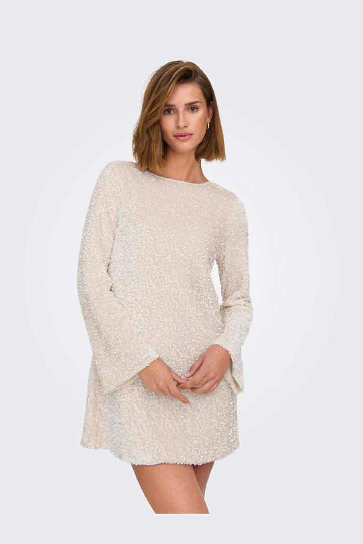 Only - Onlanika Sequins Ls Bow Dress - 4732633 Whitecap Gray Black Bow